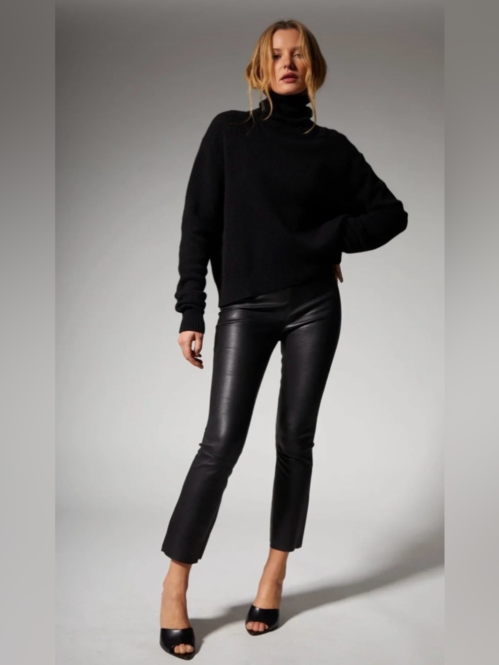 SPRWMN Black Lamb Leather Crop Flare Pants High Rise Size [S] - Picture 2 of 11